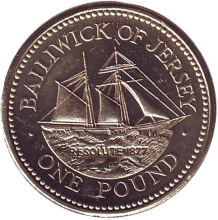 Монета 1 фунт. 1998 год, Джерси. UNC. Шхуна "Резолют".