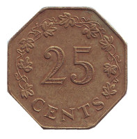 Монета 25 центов. 1975 год, Мальта.