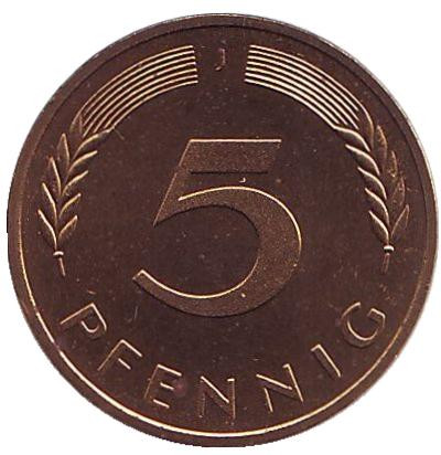 Монета 5 пфеннигов. 1978 год (J), ФРГ. UNC. Дубовые листья.