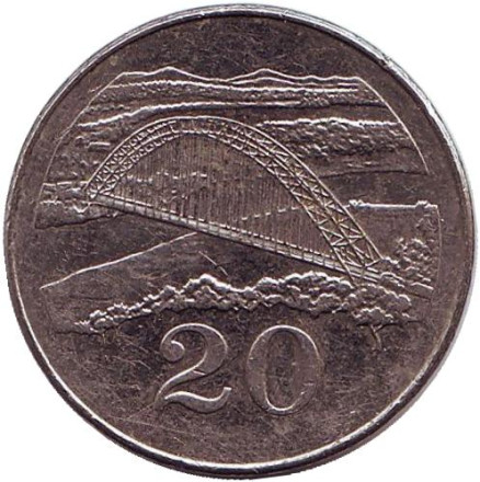 Монета 20 центов. 2001 год, Зимбабве. Мост Бэтченоу.