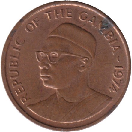 Монета 1 бутут. 1974 год, Гамбия. Арахис. ФАО. Монета 1 бутут. 1974 год, Гамбия. Арахис. ФАО.