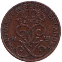 Монета 1 эре. 1909 год, Швеция. 