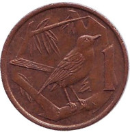Монета 1 цент, 1972 год, Каймановы острова. Птица на ветке (дрозд). Монета 1 цент, 1972 год, Каймановы острова. Птица на ветке (дрозд).