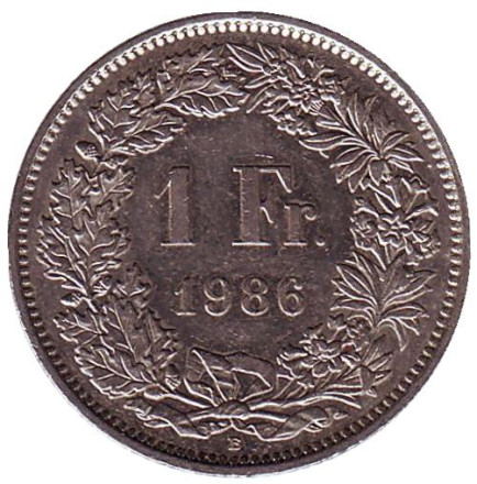 Монета 1 франк. 1986 год, Швейцария. Гельвеция.
