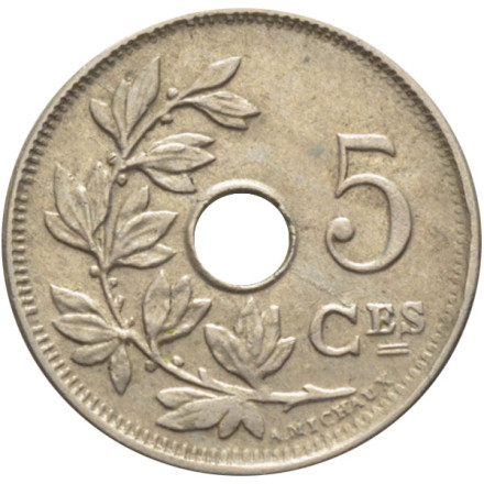 Монета 5 сантимов. 1910 год, Бельгия. (Belgique)