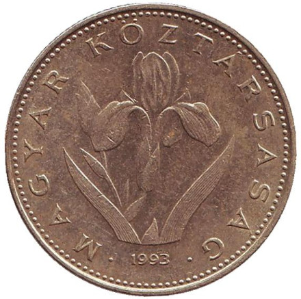 Монета 20 форинтов. 1993 год, Венгрия. Венгерский ирис.