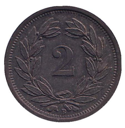 Монета 2 раппена. 1943 год, Швейцария.