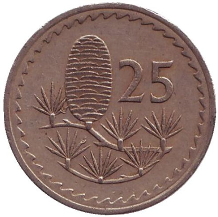 Монета 25 миллей. 1971 год, Кипр. Ливанский кедр.