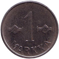 Монета 1 марка. 1953 год, Финляндия. (железо)