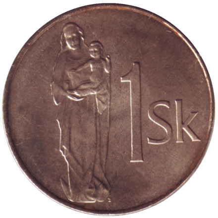 Монета 1 крона. 2007 год, Словакия. Мадонна с младенцем.