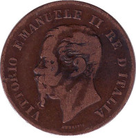 Виктор Эммануил II. Монета 5 чентезимо. 1867 год (N), Италия. 
