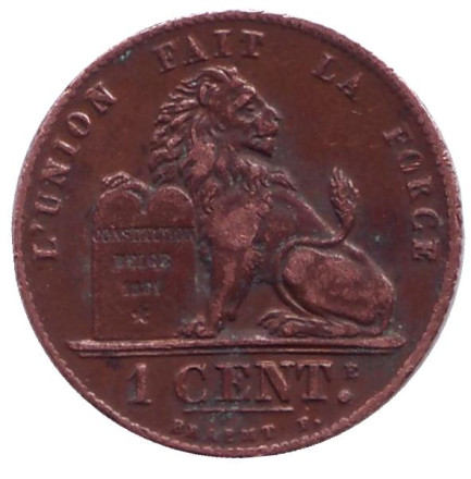 Монета 1 сантим. 1912 год, Бельгия. (Des Belges)