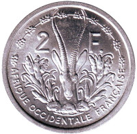 Газель. Монета 2 франка. 1948 год, Французская Западная Африка.