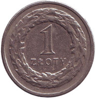 Монета 1 злотый. 1992 год, Польша.