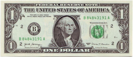 Банкнота 1 доллар. 2017 год, США.