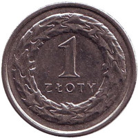 Монета 1 злотый. 2013 год, Польша.