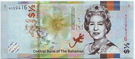 Банкнота 50 центов. 2019 год, Багамские острова.