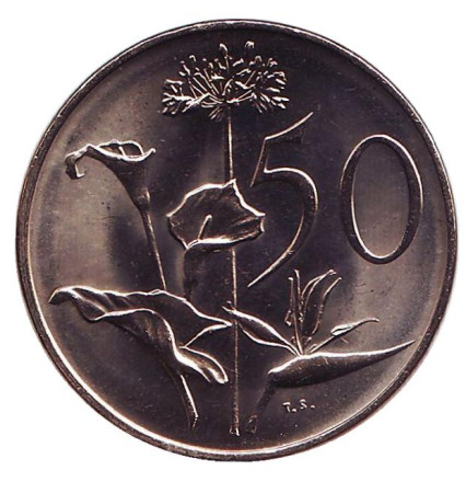 Монета 50 центов. 1983 год, ЮАР. UNC. Цветы.