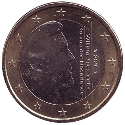 Монета 1 евро. 2016 год, Нидерланды.