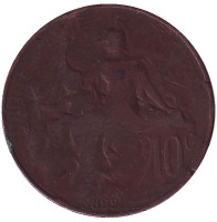 Монета 10 сантимов. 1899 год, Франция. 