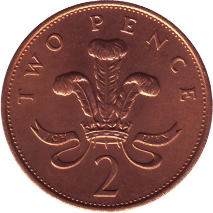 Монета 2 пенса. 1989 год, Великобритания. UNC.