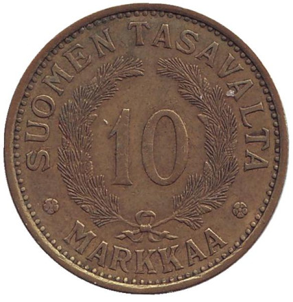 Монета 10 марок. 1934 год, Финляндия.