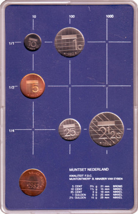 Набор монет Нидерландов. (5 шт., с жетоном). 1982 год, Нидерланды.