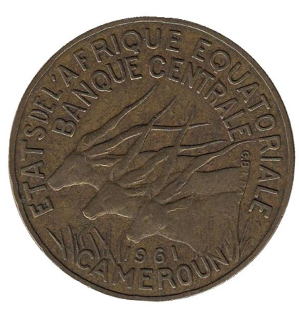 Монета 10 франков. 1961 год, Камерун. Африканские антилопы. (Западные канны).