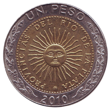 Монета 1 песо. 2010 год, Аргентина.