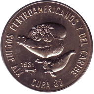 Монета 1 песо, 1981 год, Куба. XIV игры стран Центральной Америки и Карибского бассейна. Талисман. Монета 1 песо, 1981 год, Куба. XIV игры стран Центральной Америки и Карибского бассейна. Талисман.