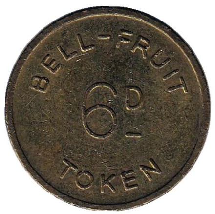 Игровой жетон "6D / TOKEN. Bell Fruit. 2 1/2 new pence". (Токен), Великобритания.