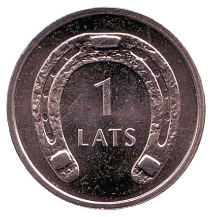 Монета 1 лат, 2010 год, Латвия. Подкова (вниз).