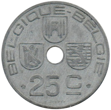 Монета 25 сантимов. 1946 год, Бельгия. (Belgique-Belgie)