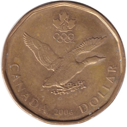 Монета 1 доллар. 2006 год, Канада. XX зимние Олимпийские Игры. Турин 2006. Утка.