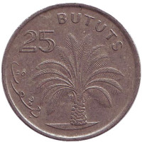 Масличная пальма. Монета 25 бутутов. 1998 год, Гамбия.