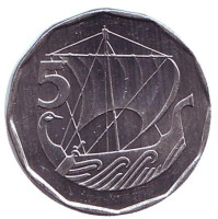 Древнее торговое судно. Монета 5 миллей. 1982 год, Кипр.