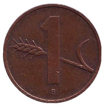 Монета 1 раппен. 1986 год, Швейцария.