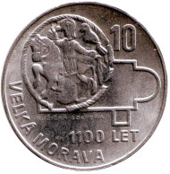 Монета 10 крон. 1966 год, Чехословакия. 1100 лет Великой Моравии. Монета 10 крон. 1966 год, Чехословакия. 1100 лет Великой Моравии.