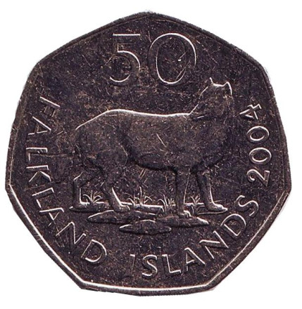 Монета 50 пенсов. 2004 год, Фолклендские острова. UNC. Лисица.