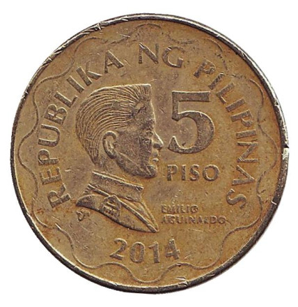 Монета 5 песо. 2014 год, Филиппины. Эмилио Агинальдо.