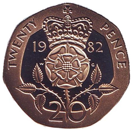 Монета 20 пенсов. 1982 год, Великобритания. Proof.