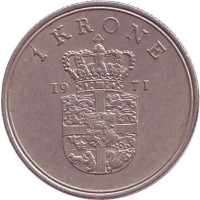 Монета 1 крона. 1971 год, Дания. C;S