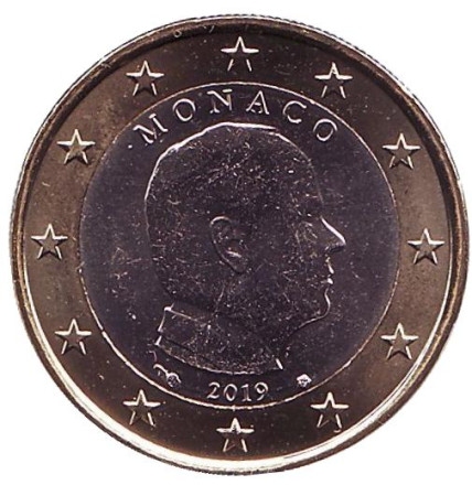 Монета 1 евро. 2019 год, Монако. Князь Альберт II.