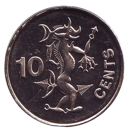 Монета 10 центов. 2000 год, Соломоновы острова. Мифическое существо, дух моря - Нгориеру.