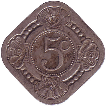 Монета 5 центов. 1913 год, Нидерланды