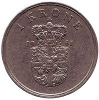 Монета 1 крона. 1961 год, Дания.