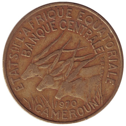 Монета 25 франков. 1970 год, Камерун. Африканские антилопы. (Западные канны).