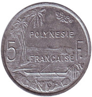 Монета 5 франков. 2001 год, Французская Полинезия. Монета 5 франков. 2001 год, Французская Полинезия.