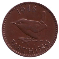 Монета 1 фартинг. 1948 год, Великобритания. Крапивник. (Птица). Монета 1 фартинг. 1948 год, Великобритания. Крапивник. (Птица).