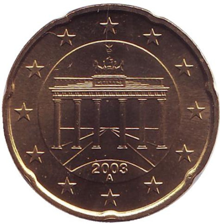 Монета 20 центов. 2003 год (A), Германия.